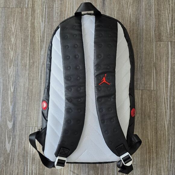 Nike Air Jordan Retro 13 XIII Backpack Bag Playoffs Black White Red Leather New - Picture 4 of 13